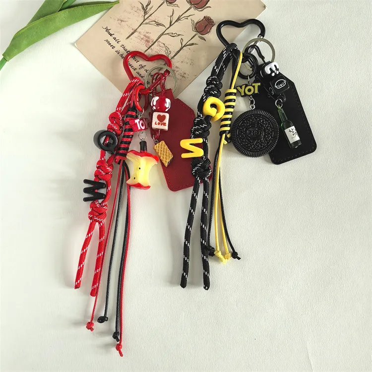 Dopamine Biscuit Miu Style Bag Pendant Girl's Heart Color Braided Rope Creative Schoolbag Keychain All-match Style display picture 4