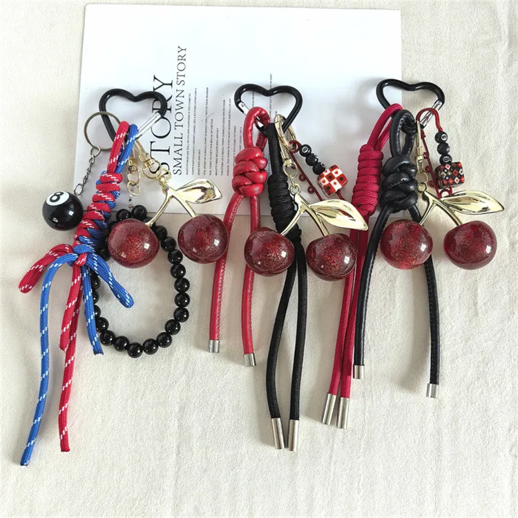 Explosions Miu Style Woven Rope Exquisite Simulation Cherry Fruit Cherry Bag Pendant Keychain Pendant display picture 1