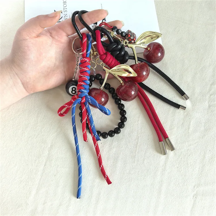 Explosions Miu Style Woven Rope Exquisite Simulation Cherry Fruit Cherry Bag Pendant Keychain Pendant display picture 2