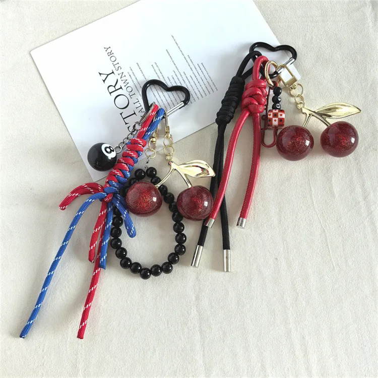 Explosions Miu Style Woven Rope Exquisite Simulation Cherry Fruit Cherry Bag Pendant Keychain Pendant display picture 3