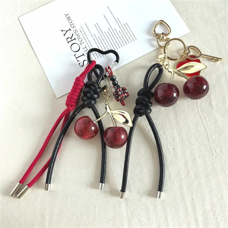 Explosions Miu Style Woven Rope Exquisite Simulation Cherry Fruit Cherry Bag Pendant Keychain Pendant display picture 4