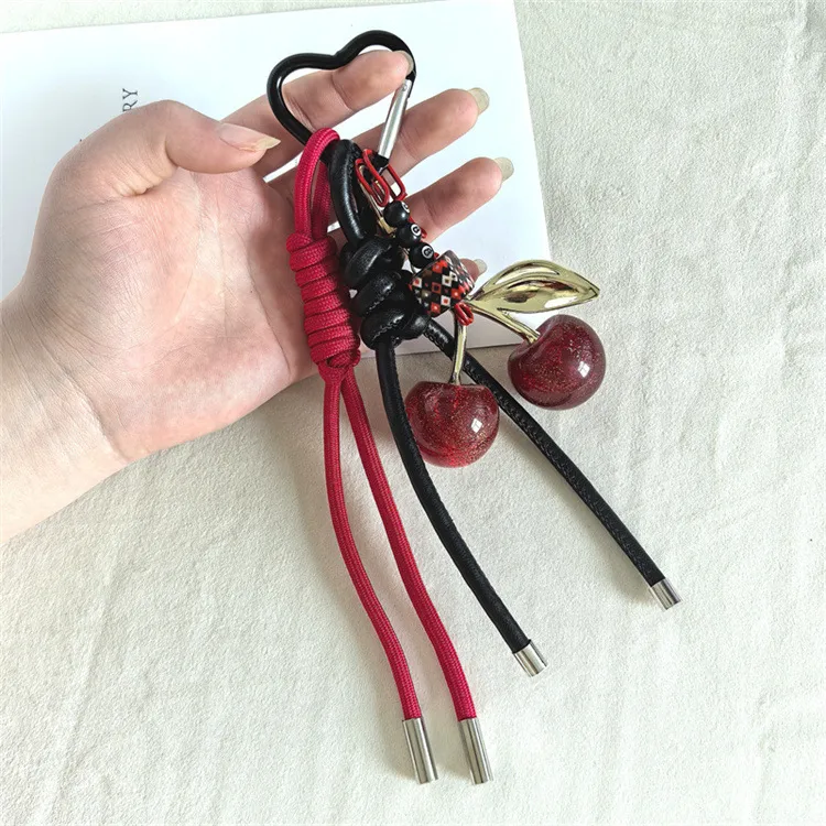 Explosions Miu Style Woven Rope Exquisite Simulation Cherry Fruit Cherry Bag Pendant Keychain Pendant display picture 5