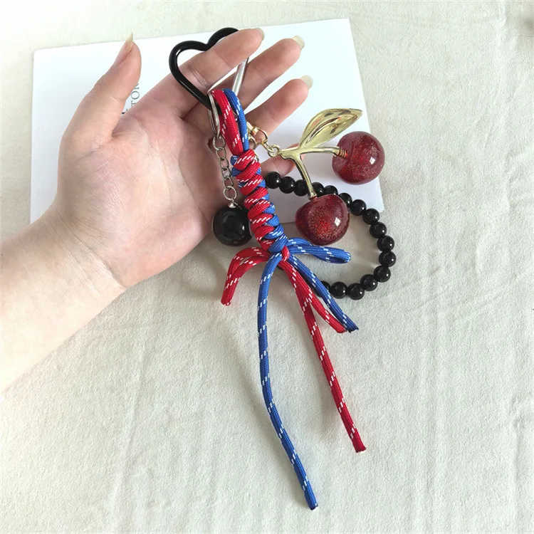 Explosions Miu Style Woven Rope Exquisite Simulation Cherry Fruit Cherry Bag Pendant Keychain Pendant display picture 7