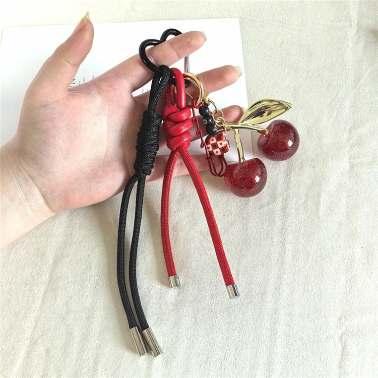 Explosions Miu Style Woven Rope Exquisite Simulation Cherry Fruit Cherry Bag Pendant Keychain Pendant display picture 8