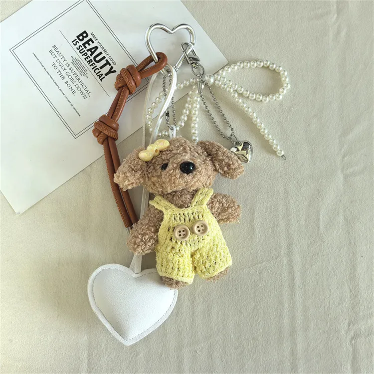 Creative Cute Plush Puppy Bean Dog Keychain Couple Hanging Bag Pendant Dressing Bear Hanging Wholesale display picture 6