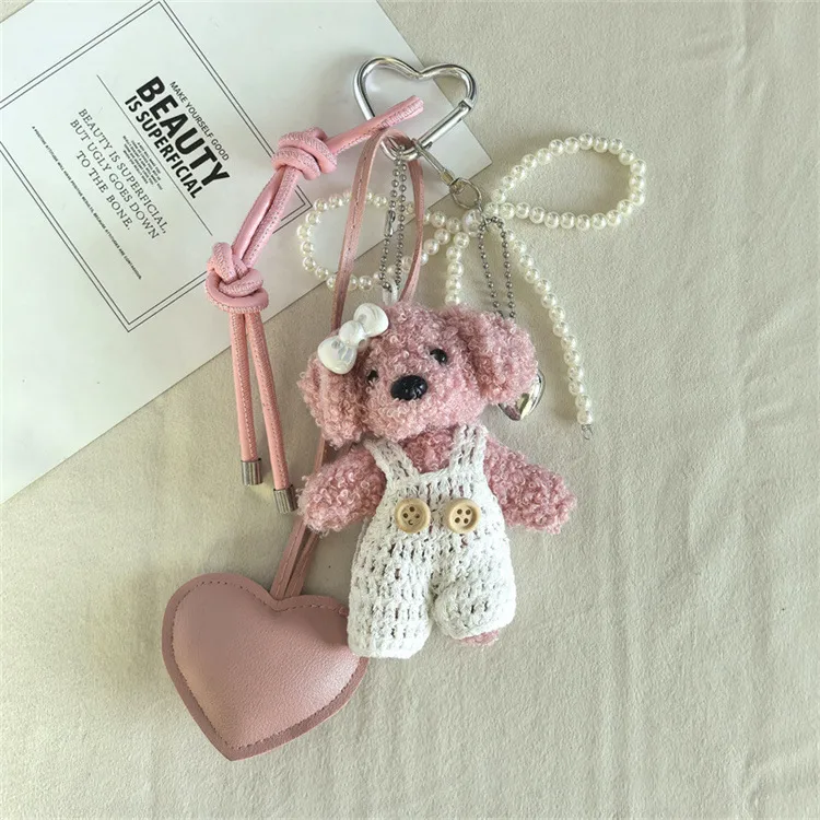 Creative Cute Plush Puppy Bean Dog Keychain Couple Hanging Bag Pendant Dressing Bear Hanging Wholesale display picture 7