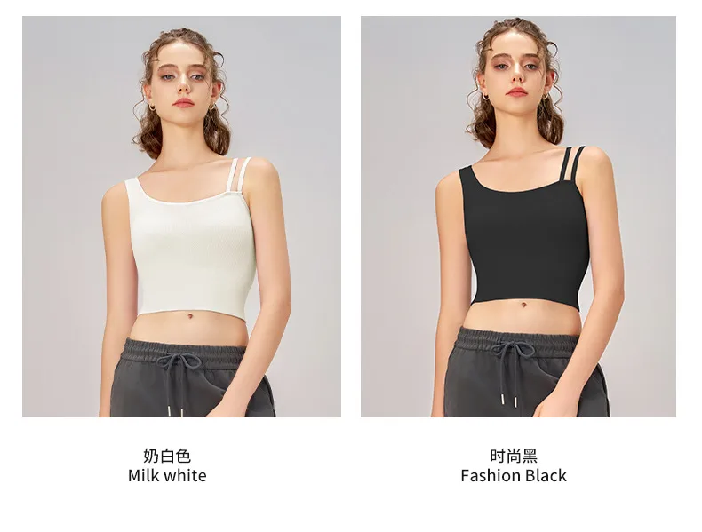 [Yong En Same Style] Autumn And Winter New Sports Underwear Women's Asymmetric Shoulder Strap Yoga Clothing Vest Fixed Cup display picture 5