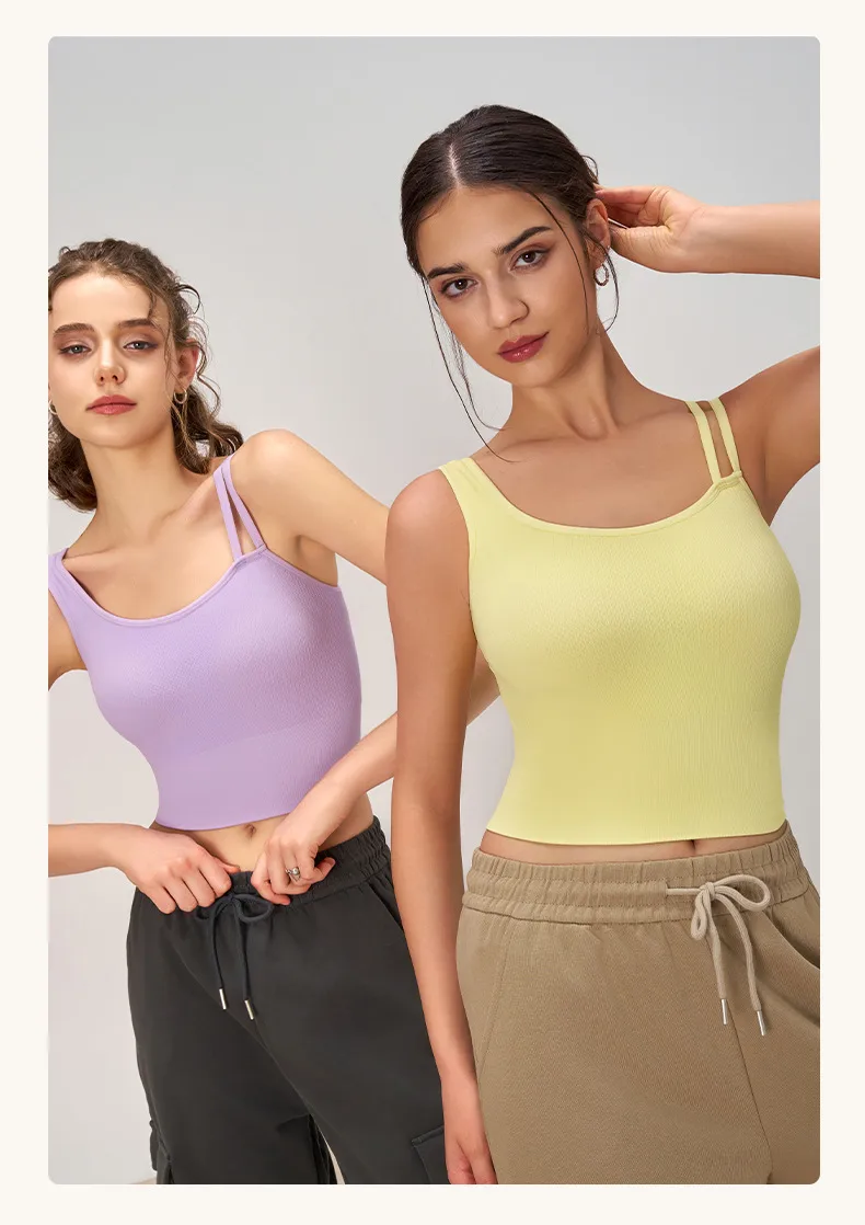 [Yong En Same Style] Autumn And Winter New Sports Underwear Women's Asymmetric Shoulder Strap Yoga Clothing Vest Fixed Cup display picture 7