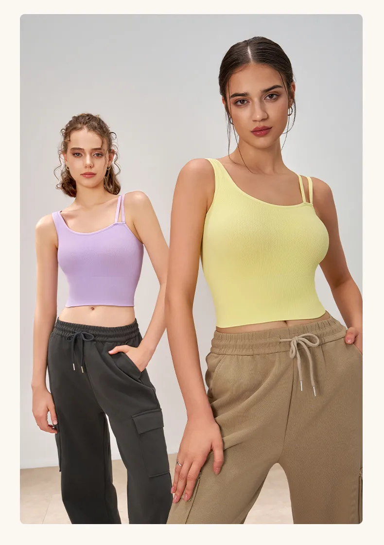 [Yong En Same Style] Autumn And Winter New Sports Underwear Women's Asymmetric Shoulder Strap Yoga Clothing Vest Fixed Cup display picture 9