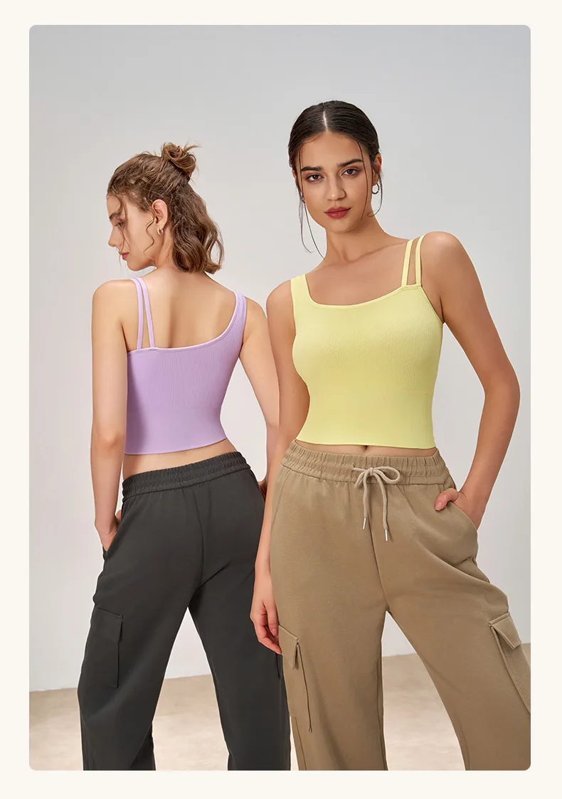 [Yong En Same Style] Autumn And Winter New Sports Underwear Women's Asymmetric Shoulder Strap Yoga Clothing Vest Fixed Cup display picture 10