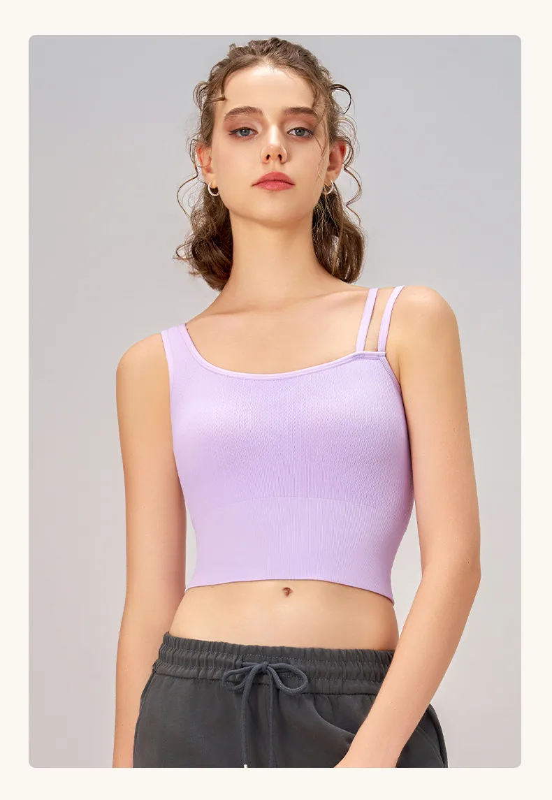 [Yong En Same Style] Autumn And Winter New Sports Underwear Women's Asymmetric Shoulder Strap Yoga Clothing Vest Fixed Cup display picture 11