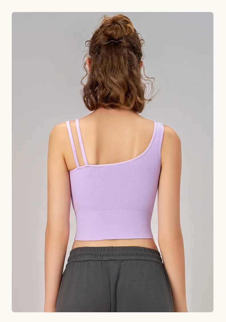 [Yong En Same Style] Autumn And Winter New Sports Underwear Women's Asymmetric Shoulder Strap Yoga Clothing Vest Fixed Cup display picture 12