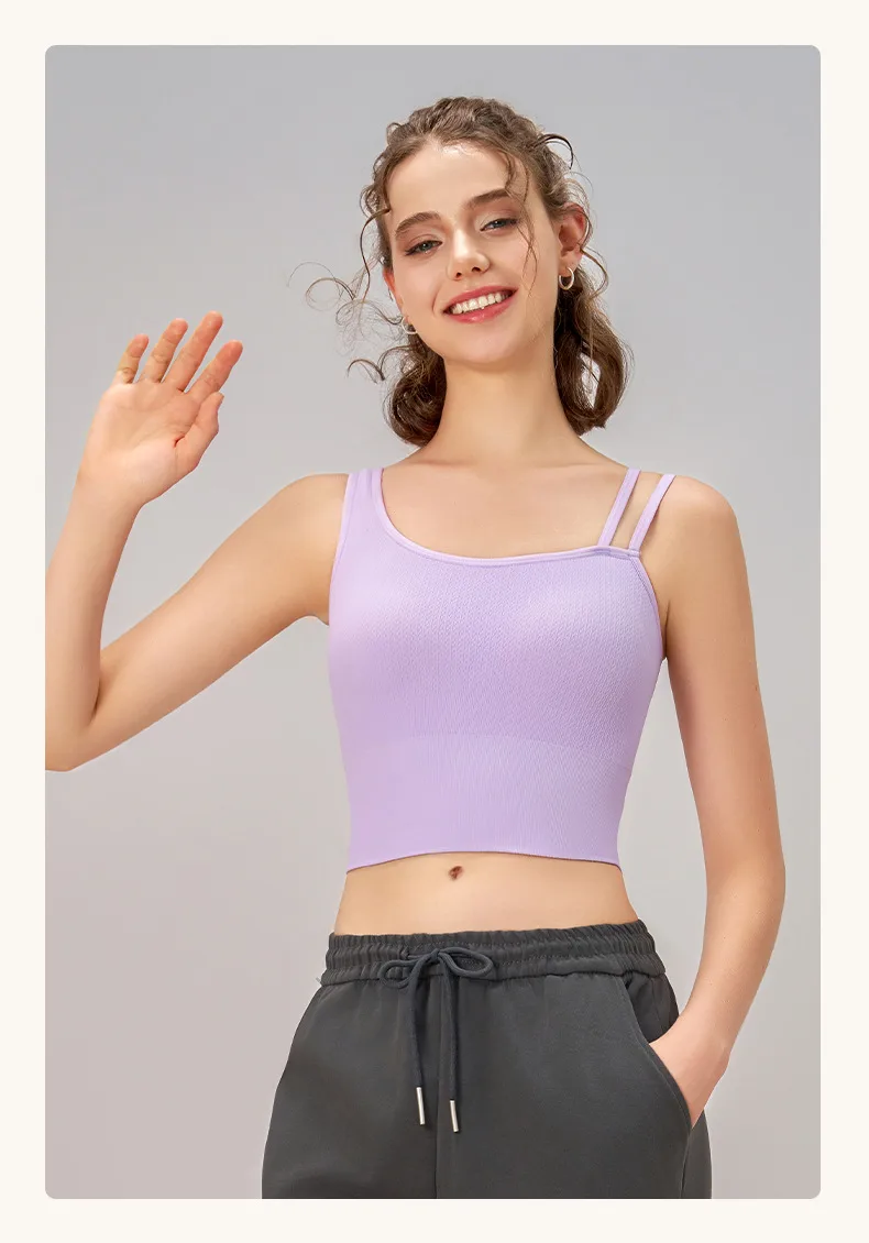 [Yong En Same Style] Autumn And Winter New Sports Underwear Women's Asymmetric Shoulder Strap Yoga Clothing Vest Fixed Cup display picture 13