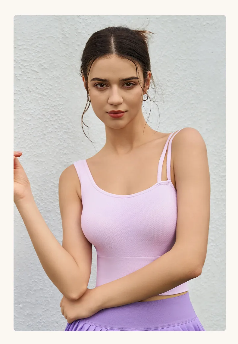 [Yong En Same Style] Autumn And Winter New Sports Underwear Women's Asymmetric Shoulder Strap Yoga Clothing Vest Fixed Cup display picture 18