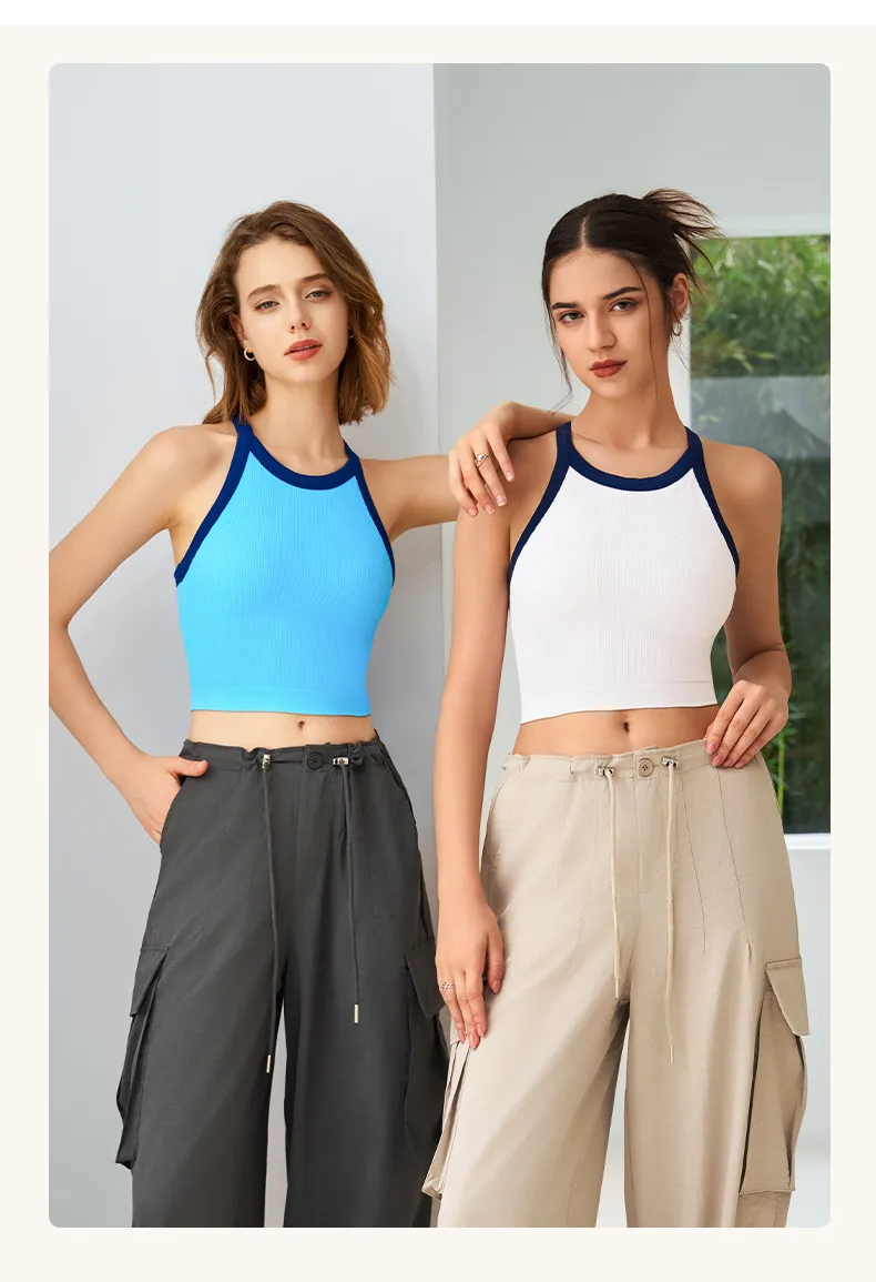 Autumn And Winter New Contrast Color High Elastic Sports Underwear Women's Shockproof Fitness Bra Yoga Clothing Vest Fixed Cup display picture 7