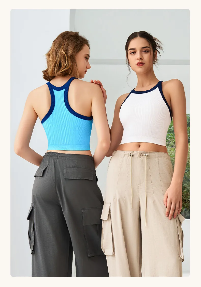 Autumn And Winter New Contrast Color High Elastic Sports Underwear Women's Shockproof Fitness Bra Yoga Clothing Vest Fixed Cup display picture 11