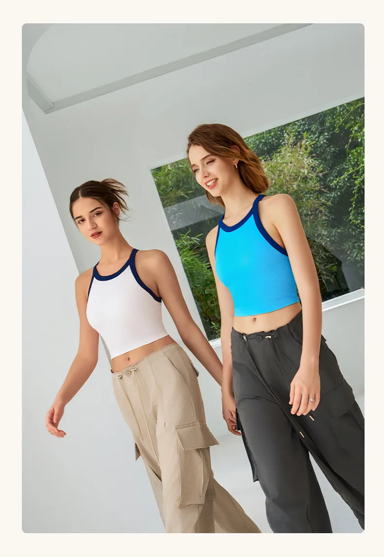 Autumn And Winter New Contrast Color High Elastic Sports Underwear Women's Shockproof Fitness Bra Yoga Clothing Vest Fixed Cup display picture 15