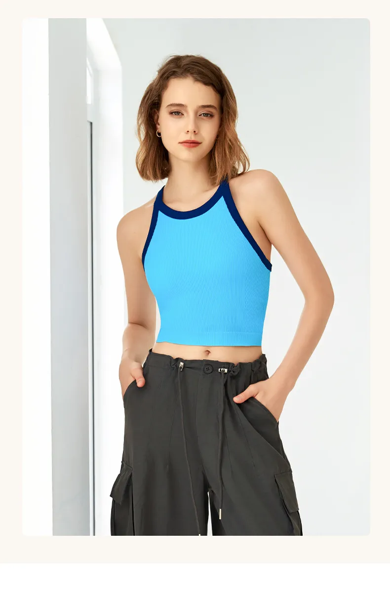 Autumn And Winter New Contrast Color High Elastic Sports Underwear Women's Shockproof Fitness Bra Yoga Clothing Vest Fixed Cup display picture 19