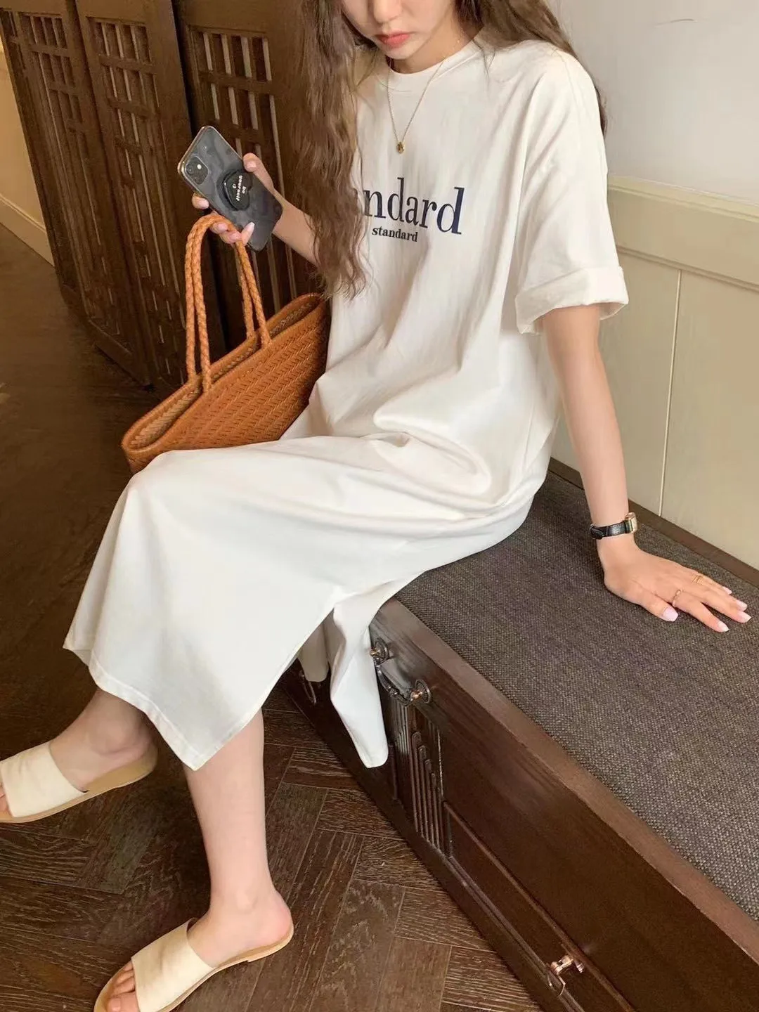 New Casual Short-sleeved Women's Retro Cartoon T-shirt Summer Loose Mid-length Over-the-knee Dress display picture 8