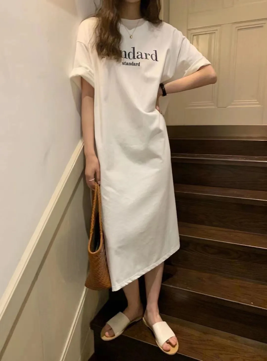 New Casual Short-sleeved Women's Retro Cartoon T-shirt Summer Loose Mid-length Over-the-knee Dress display picture 9