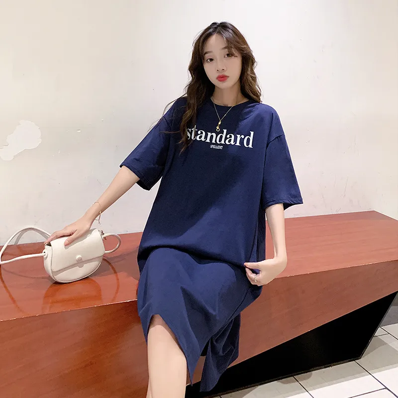 New Casual Short-sleeved Women's Retro Cartoon T-shirt Summer Loose Mid-length Over-the-knee Dress display picture 26