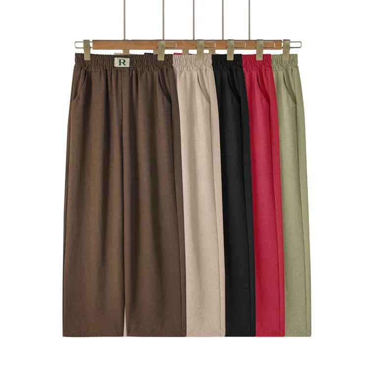 Summer New Ice Silk Wrinkled Wide Leg Pants High Waist Women's Casual Pants Loose Straight Leg Pants Thin Cropped Pants display picture 1