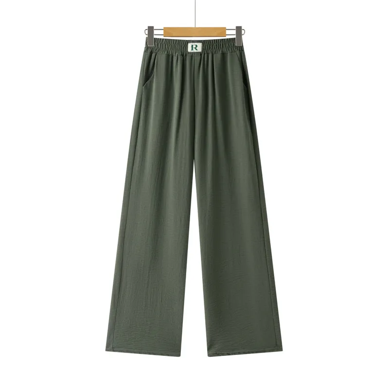 Summer New Ice Silk Wrinkled Wide Leg Pants High Waist Women's Casual Pants Loose Straight Leg Pants Thin Cropped Pants display picture 3