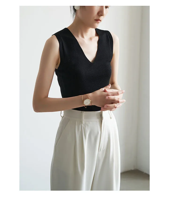 Camisole Women's Spring And Autumn Knitwear V-Neck Sleeveless Suit With Base Shirt Fashionable Stylish Ice Silk Top display picture 7