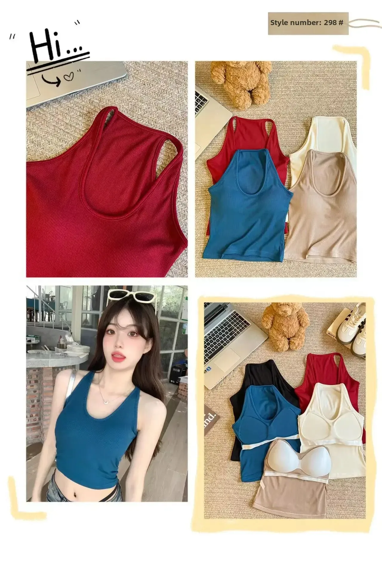Explosions 298# Hanging Neck U Collar Tibetan Blue Camisole Women With Chest Pad I-back Autumn And Winter With A Base Coat display picture 8