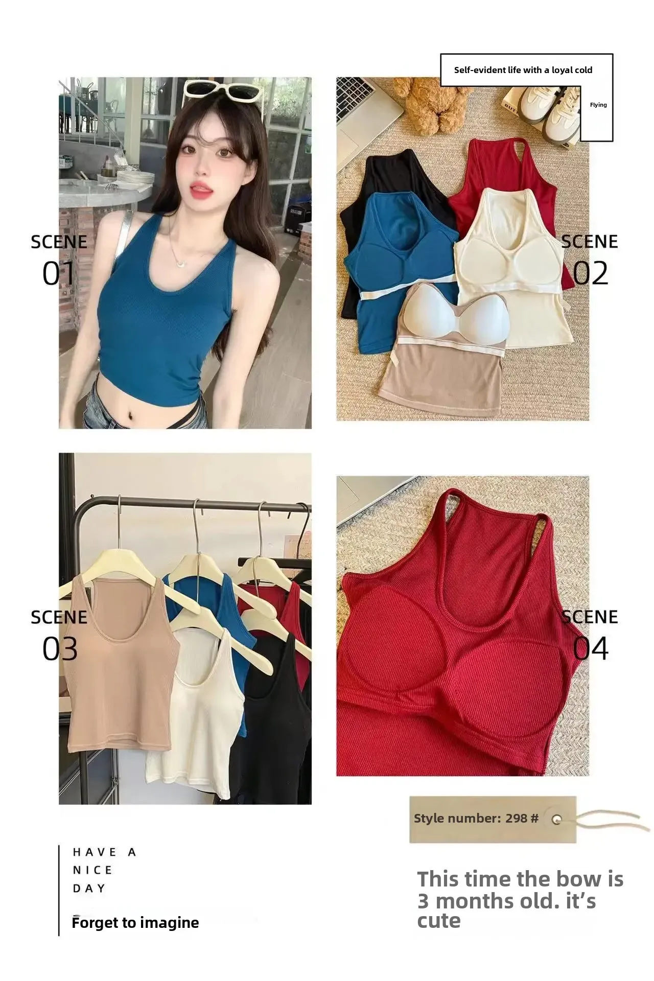 Explosions 298# Hanging Neck U Collar Tibetan Blue Camisole Women With Chest Pad I-back Autumn And Winter With A Base Coat display picture 9