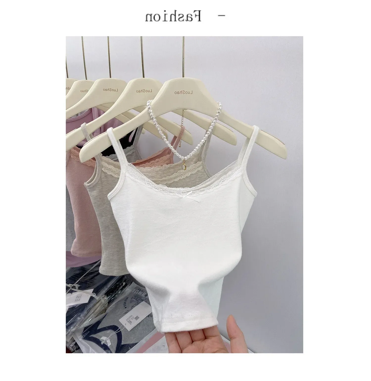 White Lace Camisole Women's Summer  Summer New Pure Outfit Short Base Top display picture 4