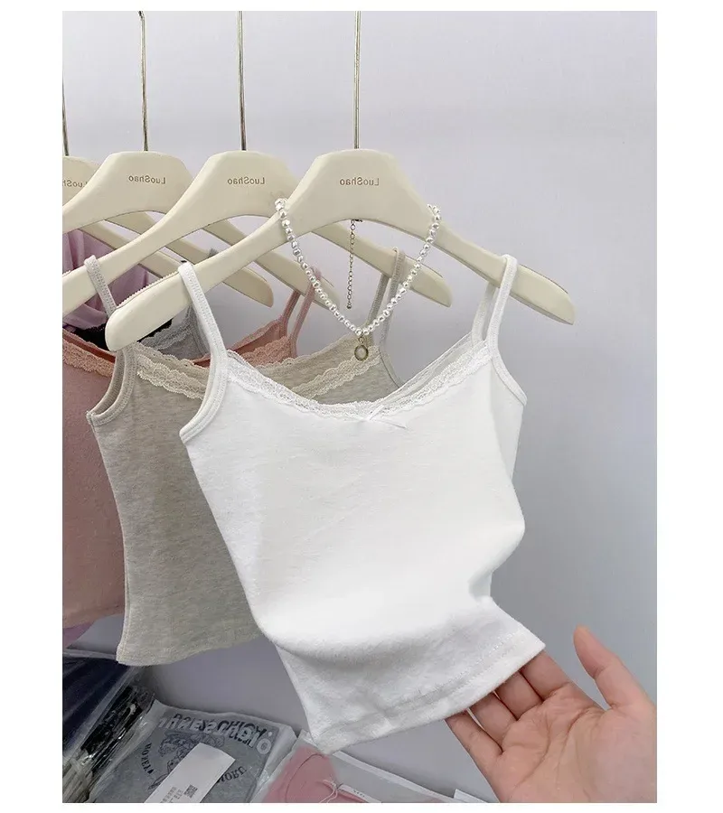 White Lace Camisole Women's Summer  Summer New Pure Outfit Short Base Top display picture 6
