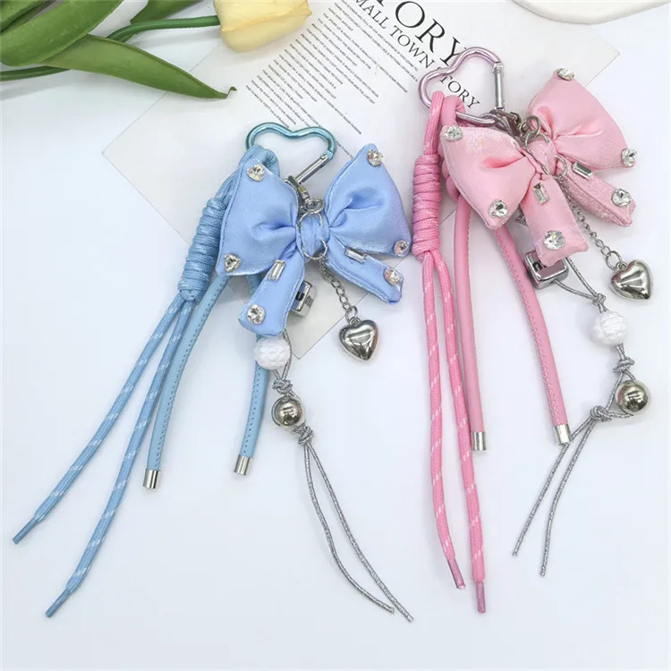 Dopamine Color Miu Style Bag Charm Girly Heart Bowknot Beaded Keychain Backpack Small Pendant display picture 4