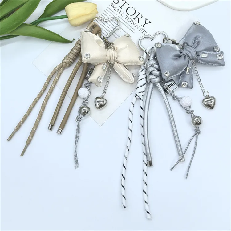 Dopamine Color Miu Style Bag Charm Girly Heart Bowknot Beaded Keychain Backpack Small Pendant display picture 5