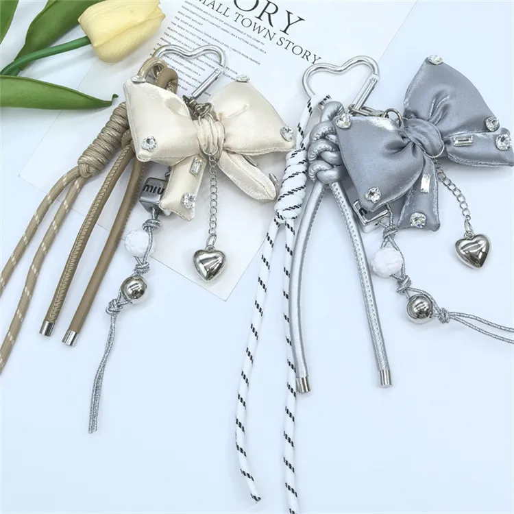 Dopamine Color Miu Style Bag Charm Girly Heart Bowknot Beaded Keychain Backpack Small Pendant display picture 6