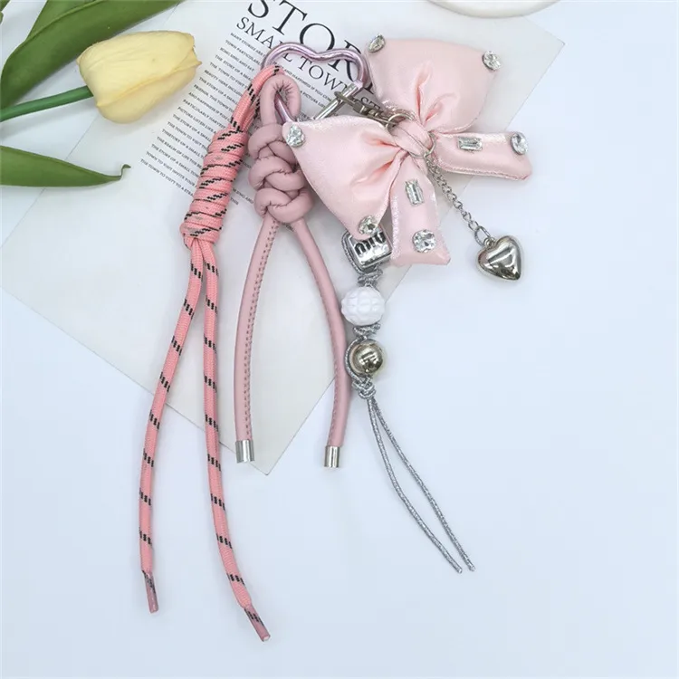 Dopamine Color Miu Style Bag Charm Girly Heart Bowknot Beaded Keychain Backpack Small Pendant display picture 7
