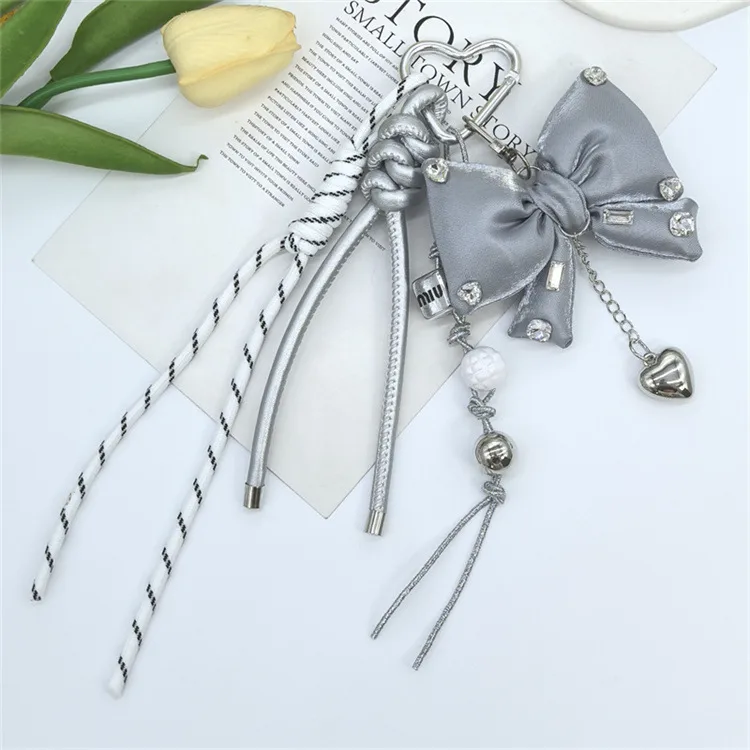 Dopamine Color Miu Style Bag Charm Girly Heart Bowknot Beaded Keychain Backpack Small Pendant display picture 9