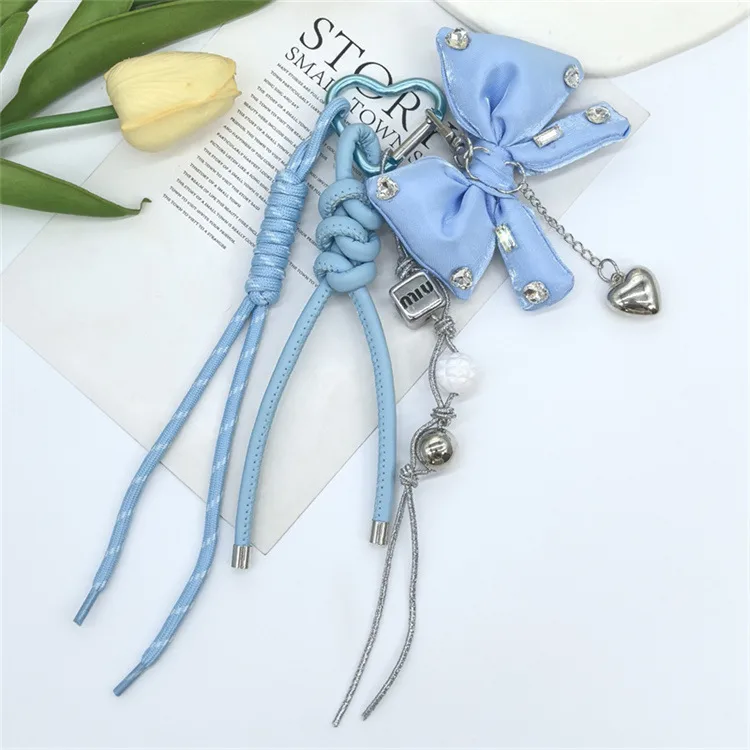 Dopamine Color Miu Style Bag Charm Girly Heart Bowknot Beaded Keychain Backpack Small Pendant display picture 10
