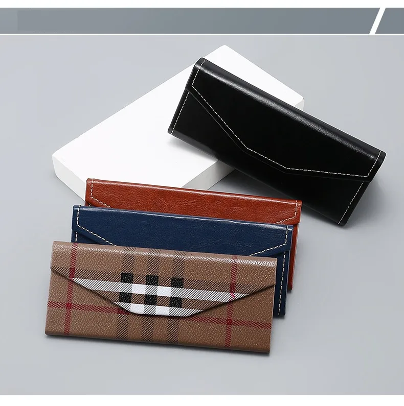 New Style Glasses Case Color Old Cowhide Anti-pressure Manual Pressing Triangle Folding Glasses Case Can Be Printed LOGO display picture 4