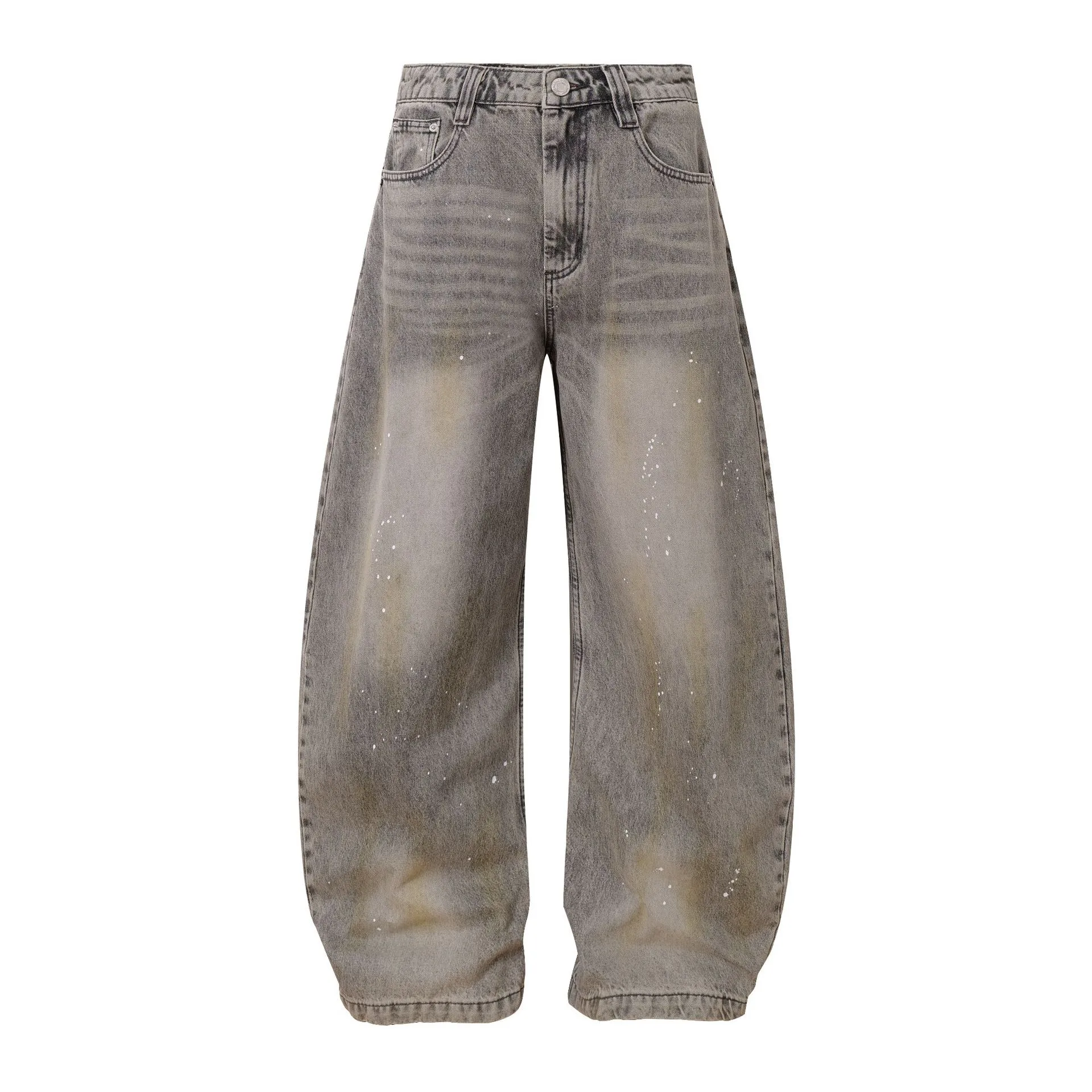Jiayi Library Men's  New American Retro Inkjet Washable Old Scimitar Jeans Men's And Women's Wide Leg Pants display picture 3