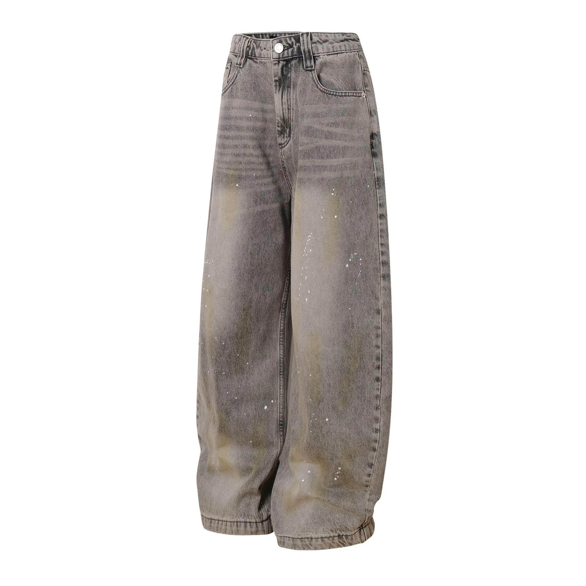 Jiayi Library Men's  New American Retro Inkjet Washable Old Scimitar Jeans Men's And Women's Wide Leg Pants display picture 4