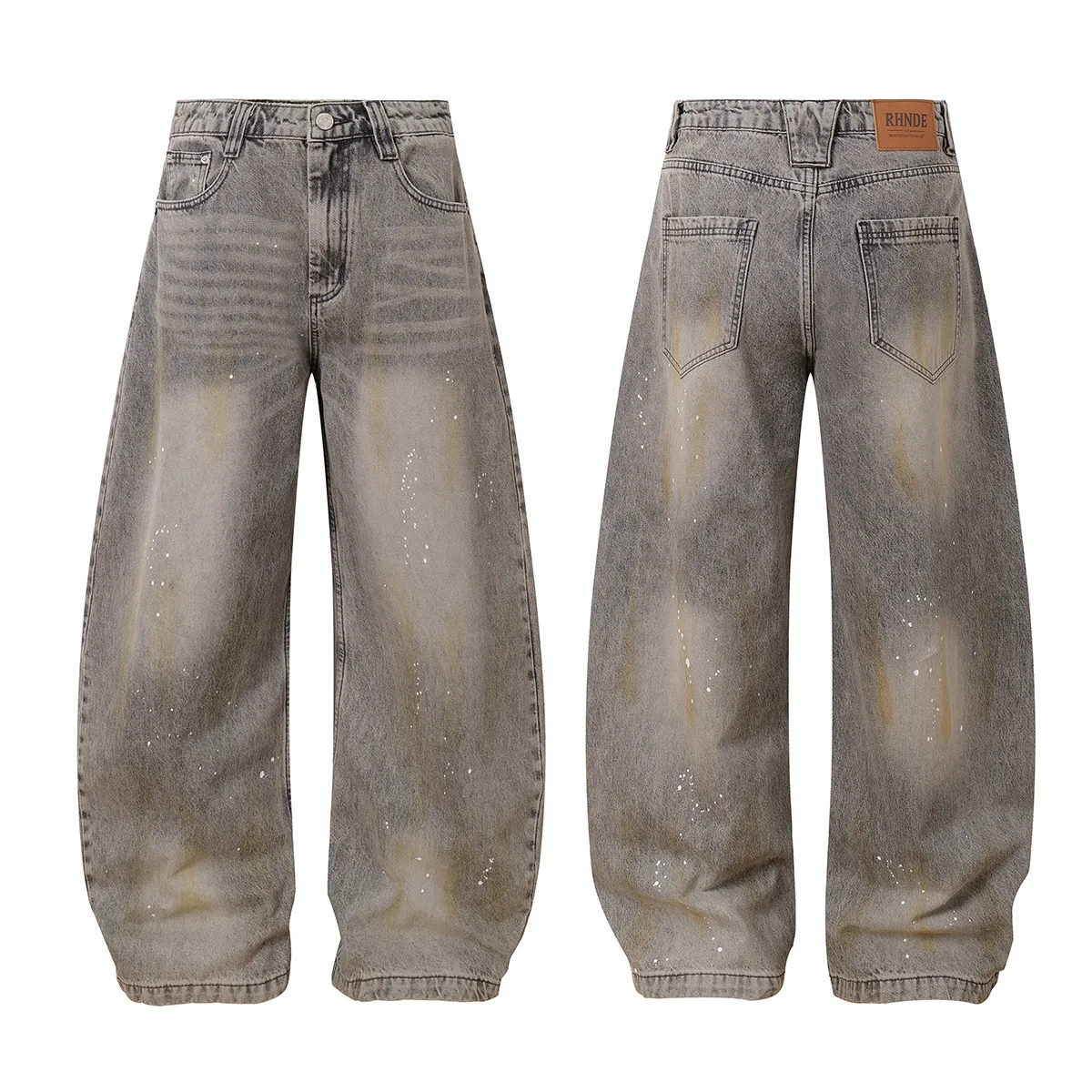 Jiayi Library Men's  New American Retro Inkjet Washable Old Scimitar Jeans Men's And Women's Wide Leg Pants display picture 2
