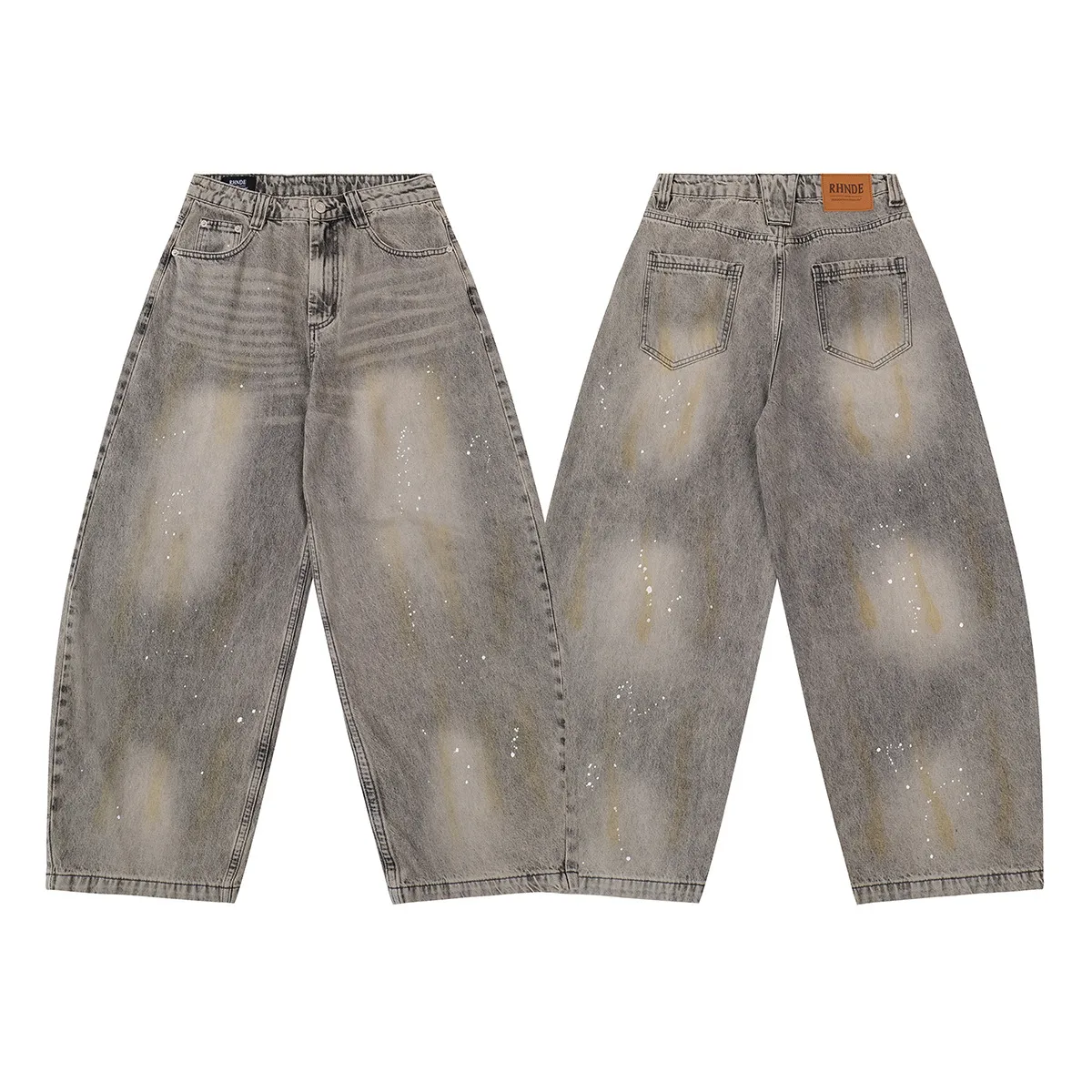 Jiayi Library Men's  New American Retro Inkjet Washable Old Scimitar Jeans Men's And Women's Wide Leg Pants display picture 8