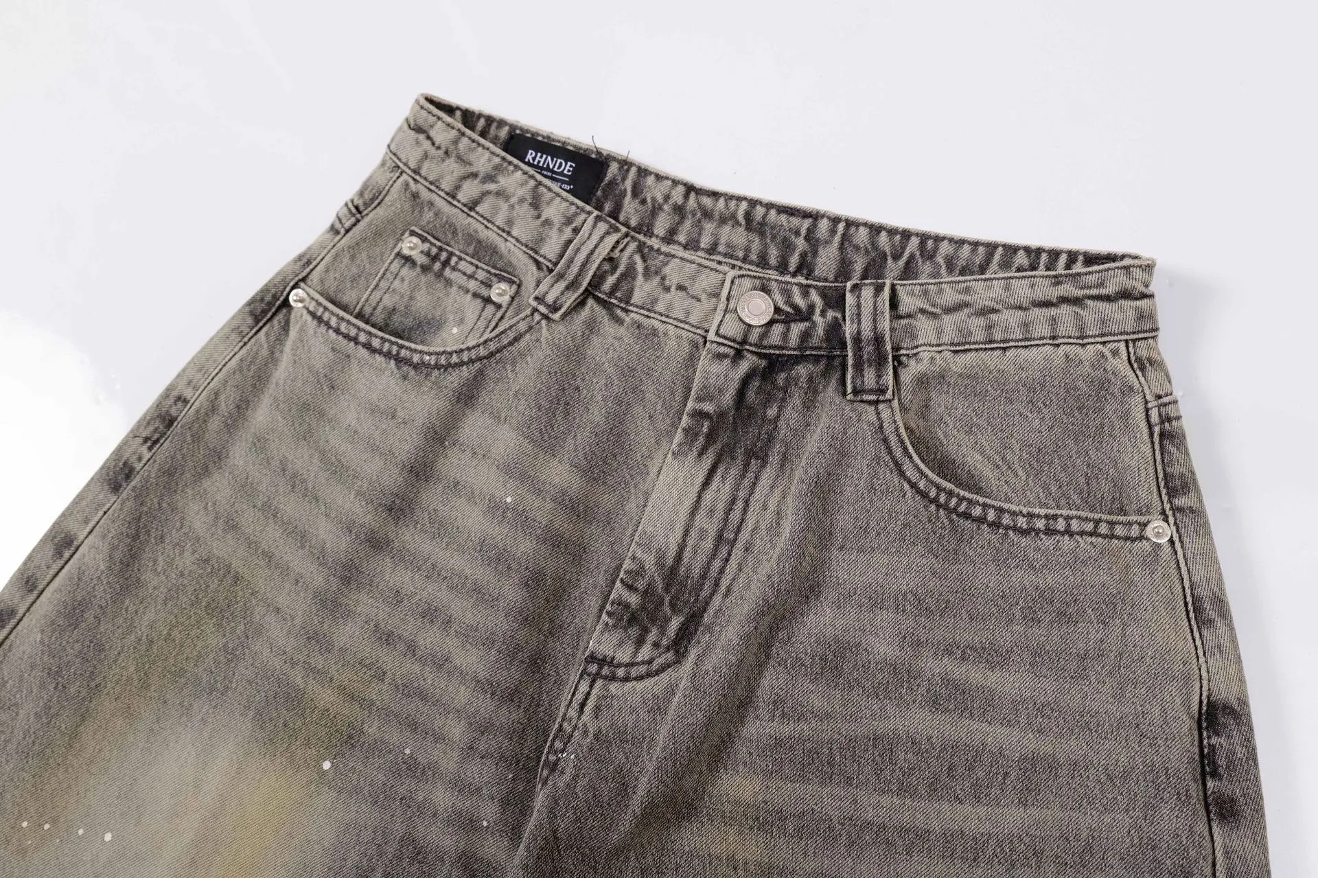 Jiayi Library Men's  New American Retro Inkjet Washable Old Scimitar Jeans Men's And Women's Wide Leg Pants display picture 9