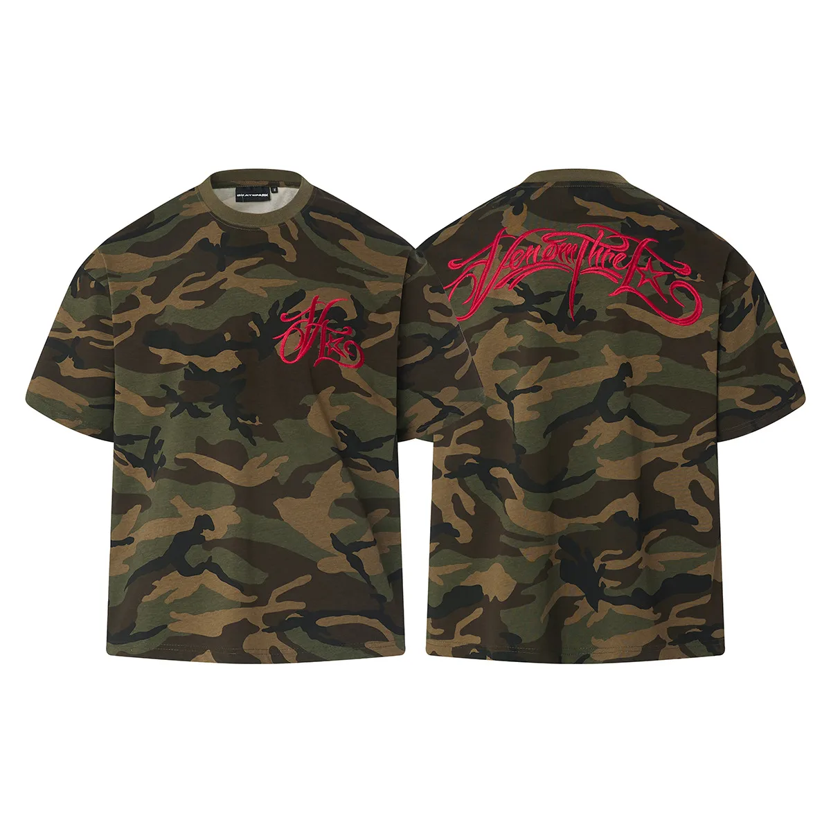 Jiayiku Men's  Summer American Retro Street Fashion Brand Camouflage Cultural Shirt Embroidered Short-sleeved T-shirt Pure Cotton display picture 2