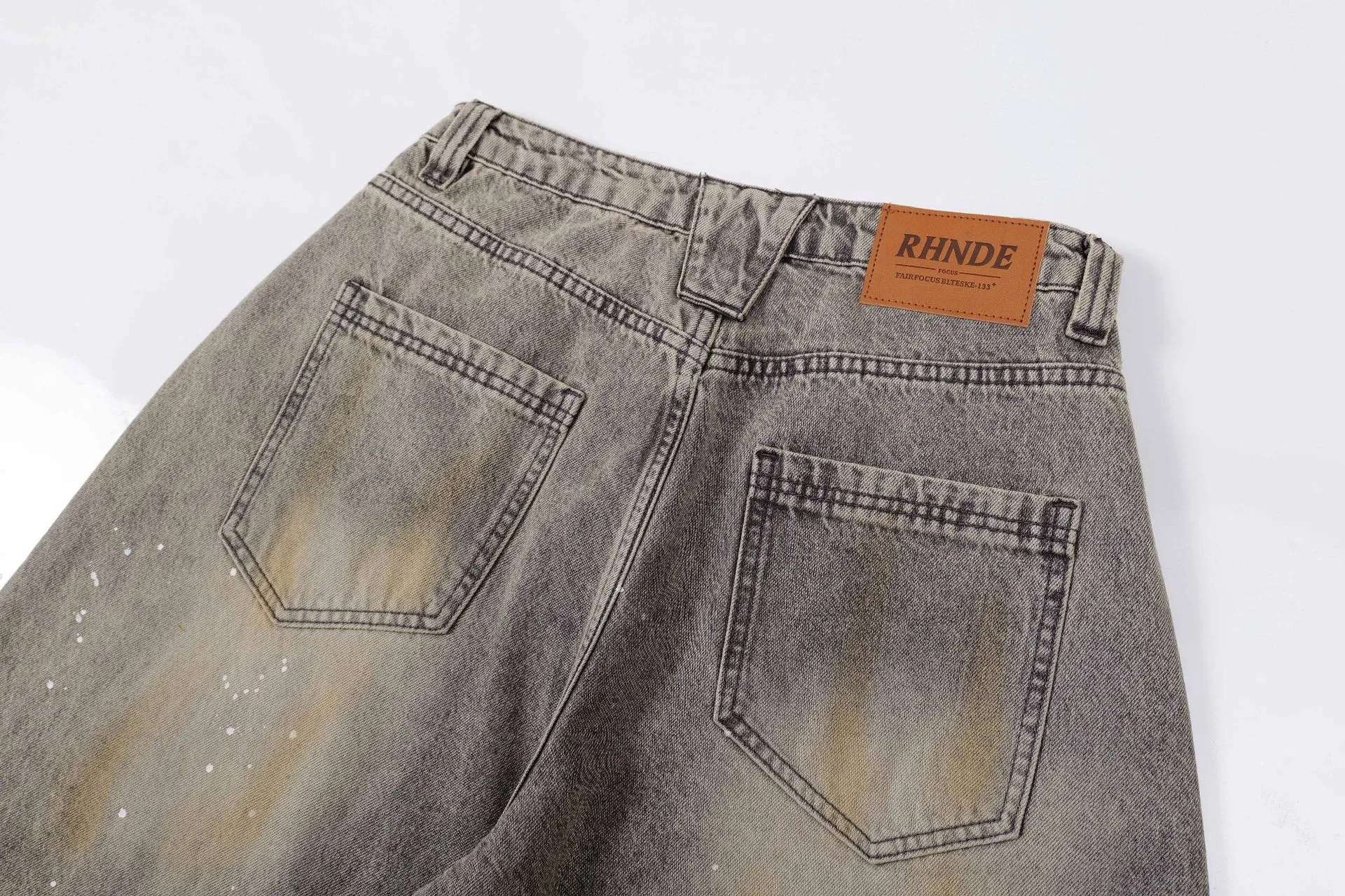 Jiayi Library Men's  New American Retro Inkjet Washable Old Scimitar Jeans Men's And Women's Wide Leg Pants display picture 13