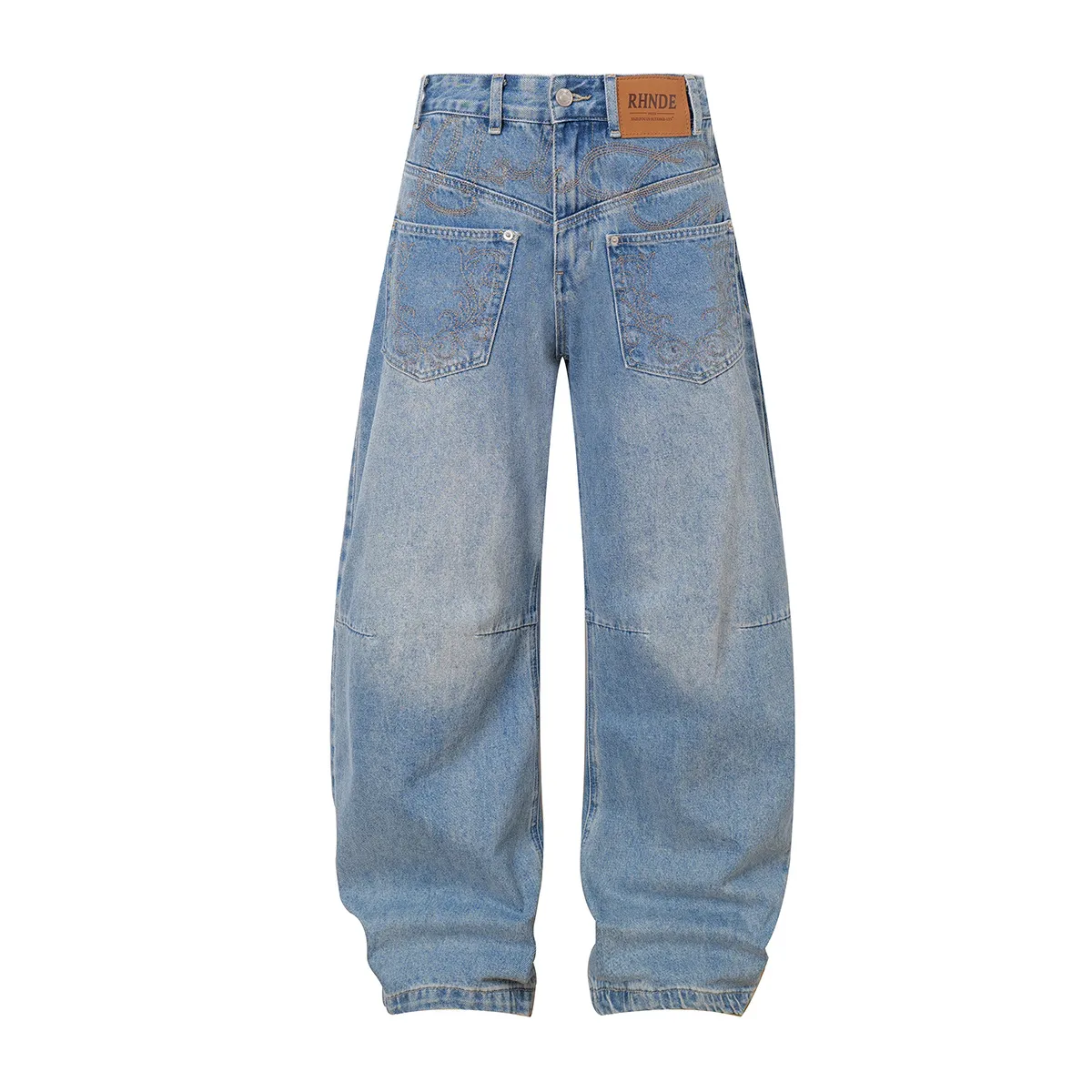 Jiayiku Men's  New American Vintage Embroidered Washed Jeans Men's And Women's Vibe Machete Wide Leg Pants display picture 4