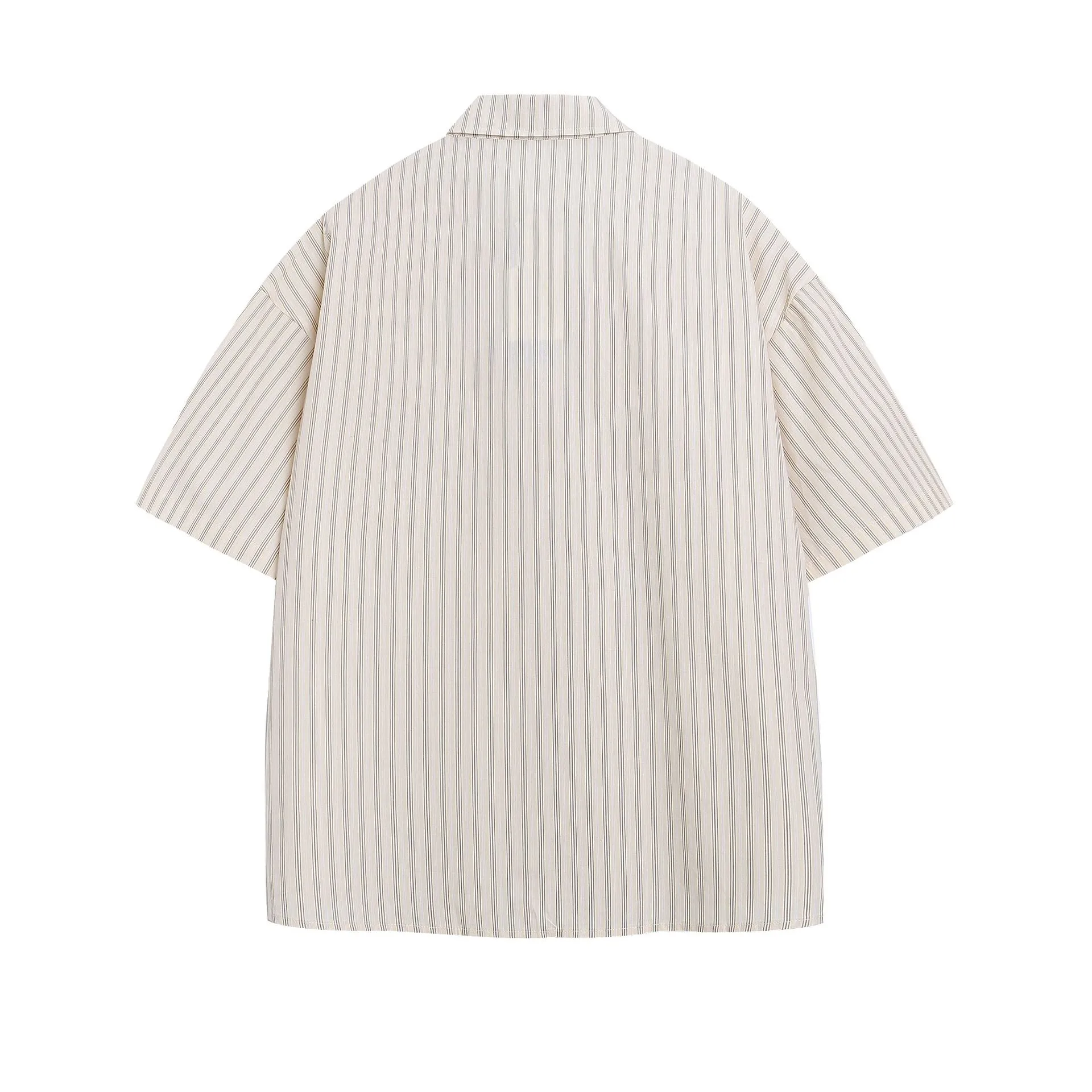 Jiayiku Men's  New American Retro Campus Fashion Couple Striped Tie Shirt Short Sleeve For Men And Women display picture 4