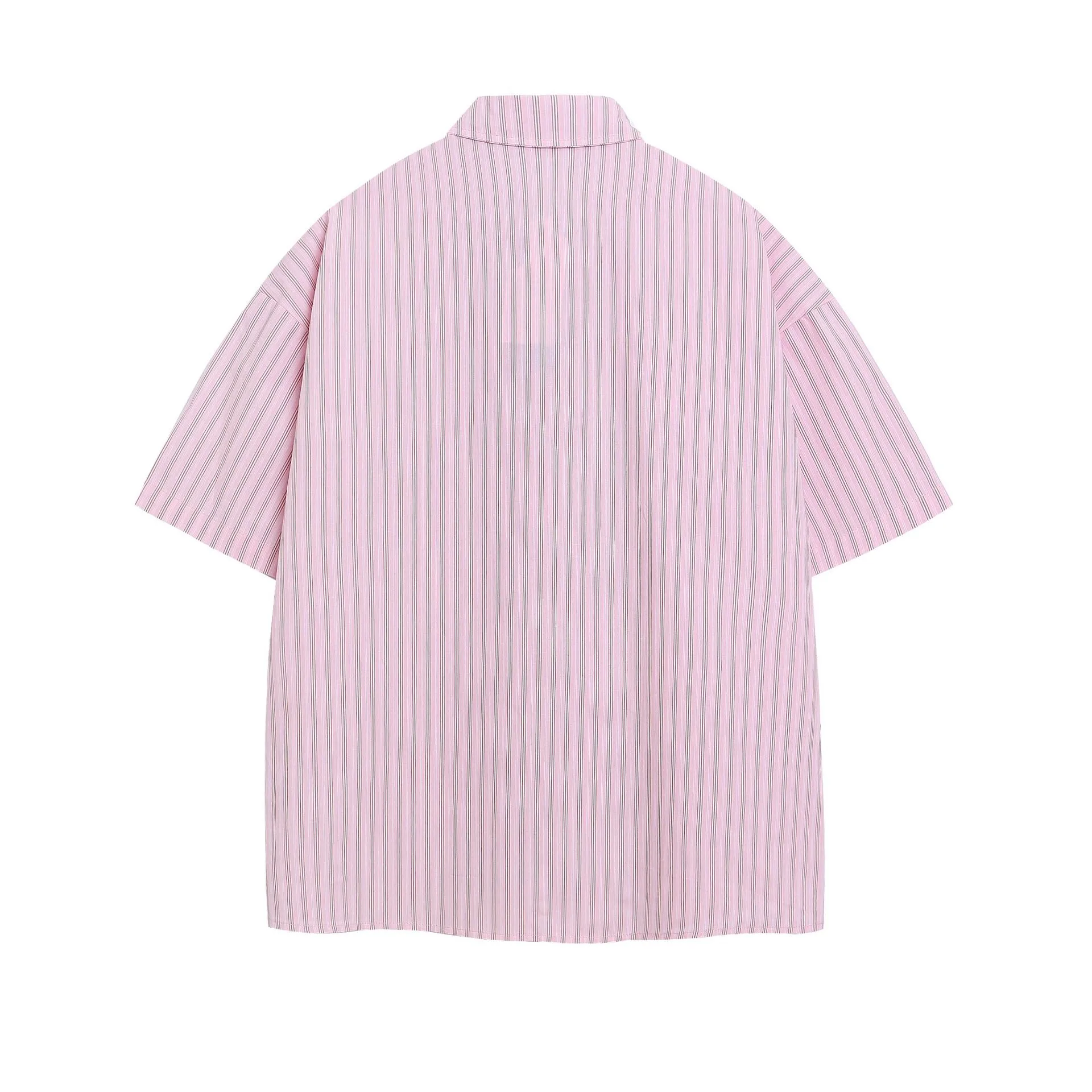 Jiayiku Men's  New American Retro Campus Fashion Couple Striped Tie Shirt Short Sleeve For Men And Women display picture 6