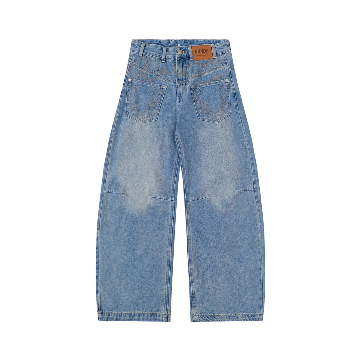 Jiayiku Men's  New American Vintage Embroidered Washed Jeans Men's And Women's Vibe Machete Wide Leg Pants display picture 7